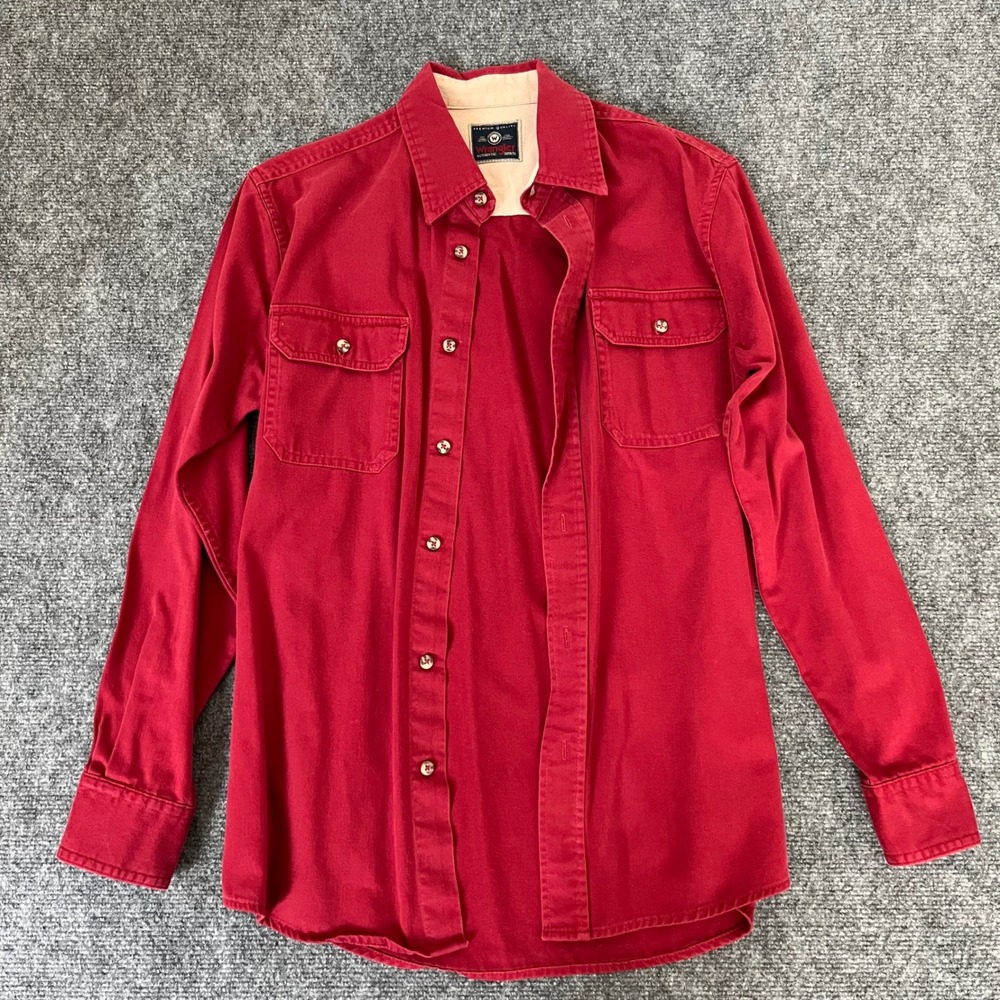 Wrangler Authentic Shirts Red Cotton Twill Long Sleeve Button Down Men Small